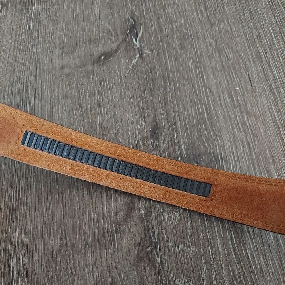 Brown Ratchet Leather Belt Eagle Buckle Size L 38